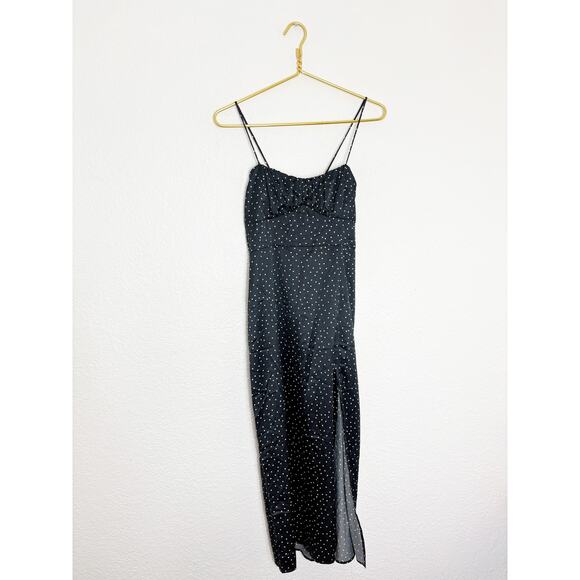 Zara Black Polka Dot Satin Corset Midi Dress Size Medium Minimalist Cocktail - Picture 3 of 14